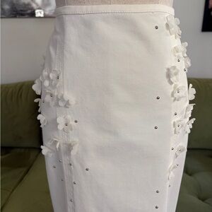 Cream Pencil Skirt with Beaded Flowers and Lace Up Corset Back sz Womens 6 Tenax